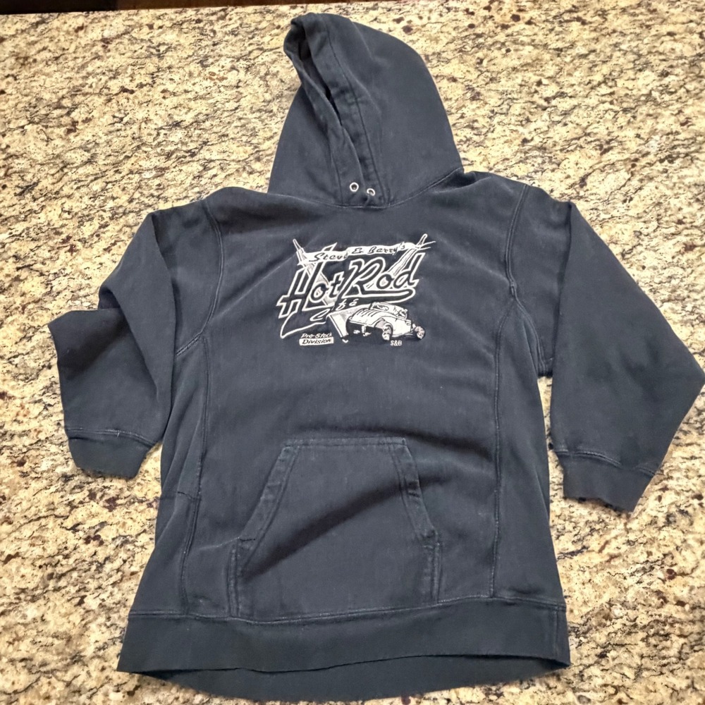 Steve and Barrys Hot Rod Cafe Hoodie Kids Medium 8 Navy Blue Sweatshirt Graphic